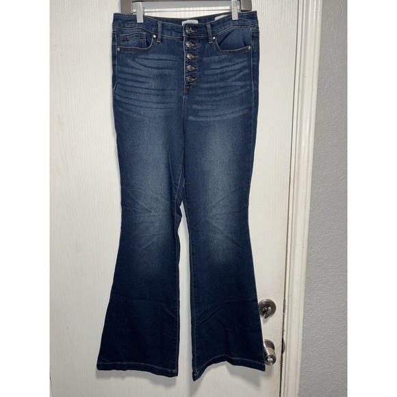 Denim - De La Luz High Rise Button Fly Flare Dark Wash Denim Size‎ 10